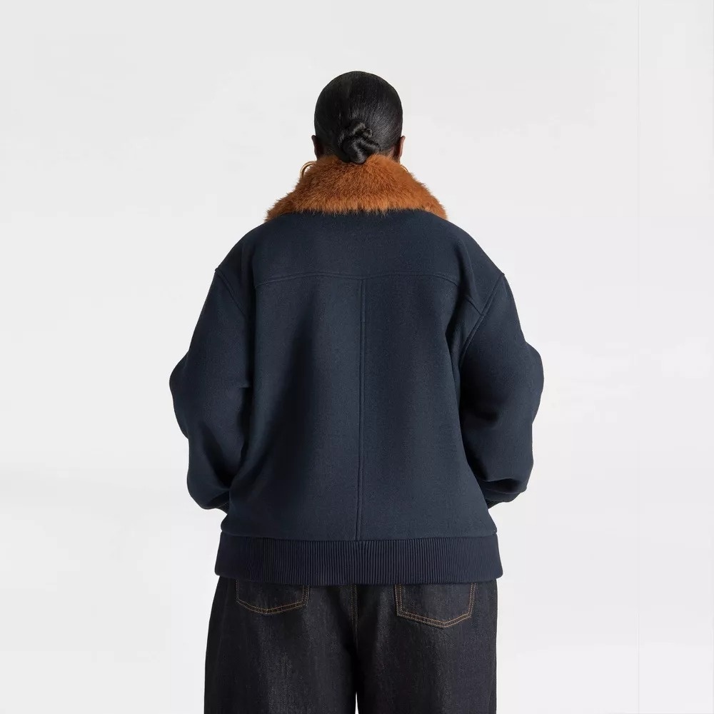 KBB by KAHLANA x Target XXL The Faux Fur Collar Bomber Coat Jacket Navy Blue - Picture 2 of 9